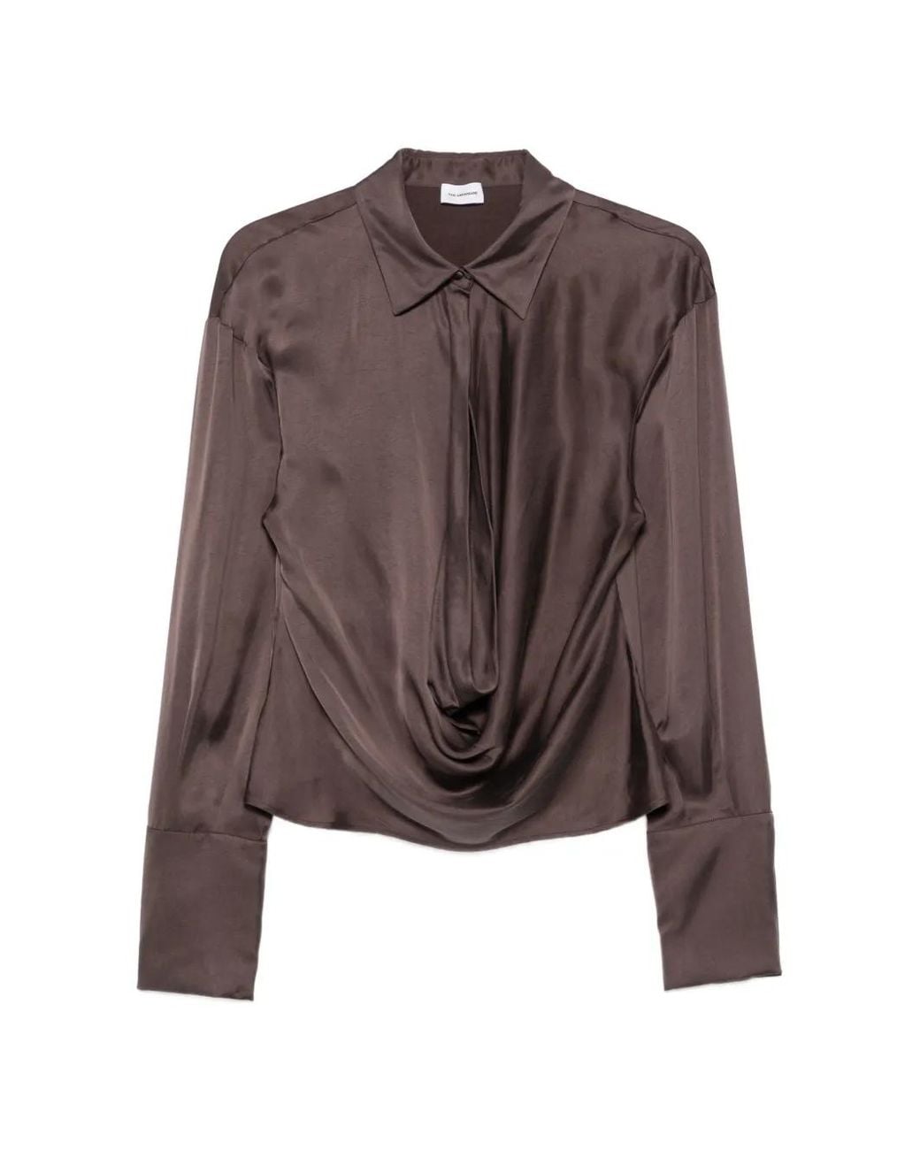 ANDAMANE Brown Lidia Satin-Finish Long-Sleeve Blouse