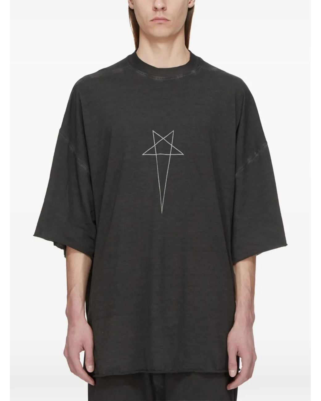 Rick Owens Black Pentagram-Print Oversized T-Shirt for men