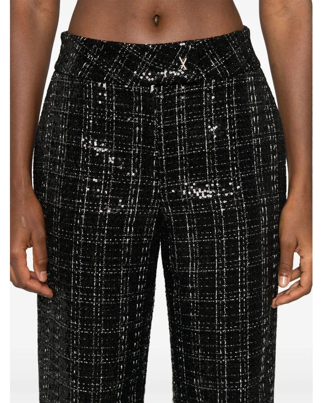Genny Black Sequinned Plaid Trousers