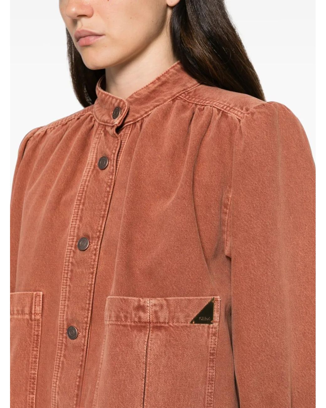 Chloé Brown High-Neck Gathered Jacket
