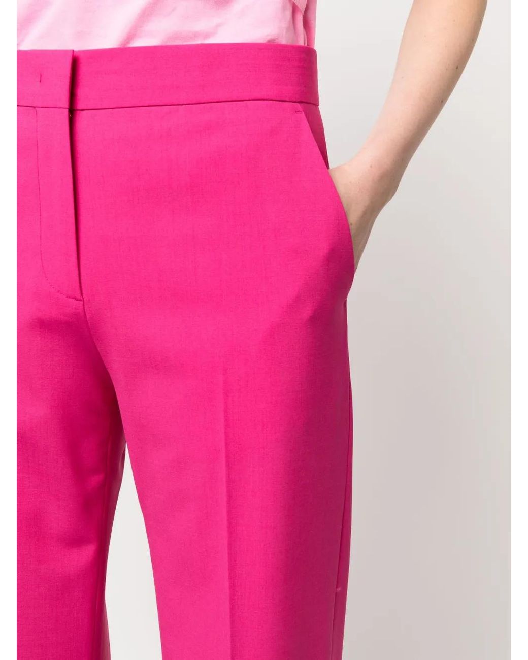 MSGM Pink High-Waist Wide-Leg Wool Trousers