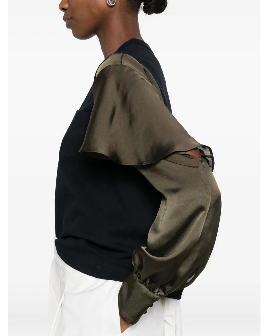 Sacai Black Ruffled Long-Sleeve Blouse