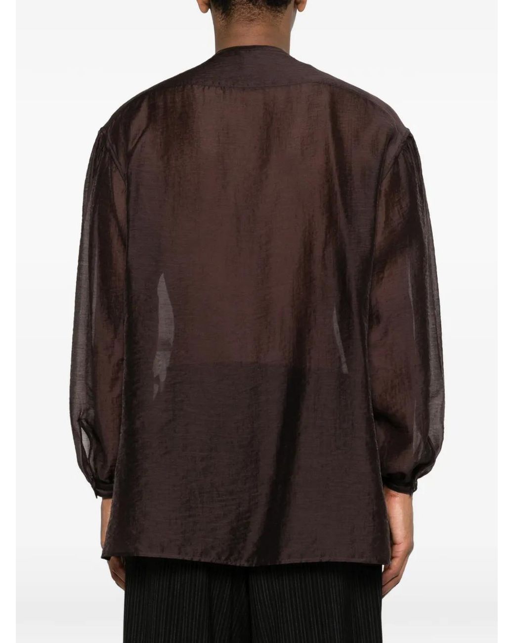 Yohji Yamamoto Brown Chemise À Col Ras Du Cou for men