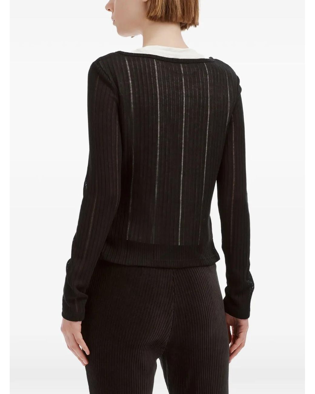 Izzue Black Ribbed-Knit Layered-Effect Top