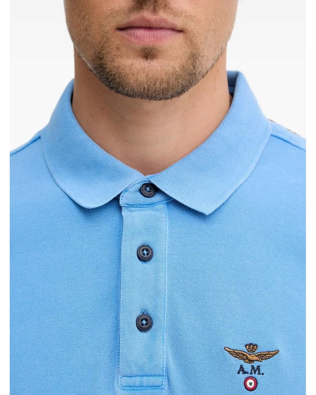 Aeronautica Militare Blue Logo-Embroidered Piqué Polo Shirt for men