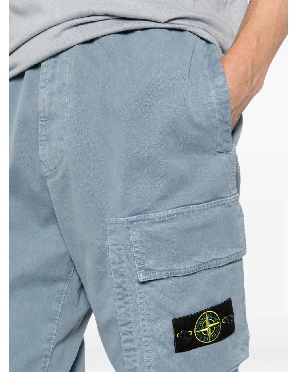 Stone Island Blue 3100036 Stretch Organic Broken Twill Cotton 'Old' Effect Sweatpants for men