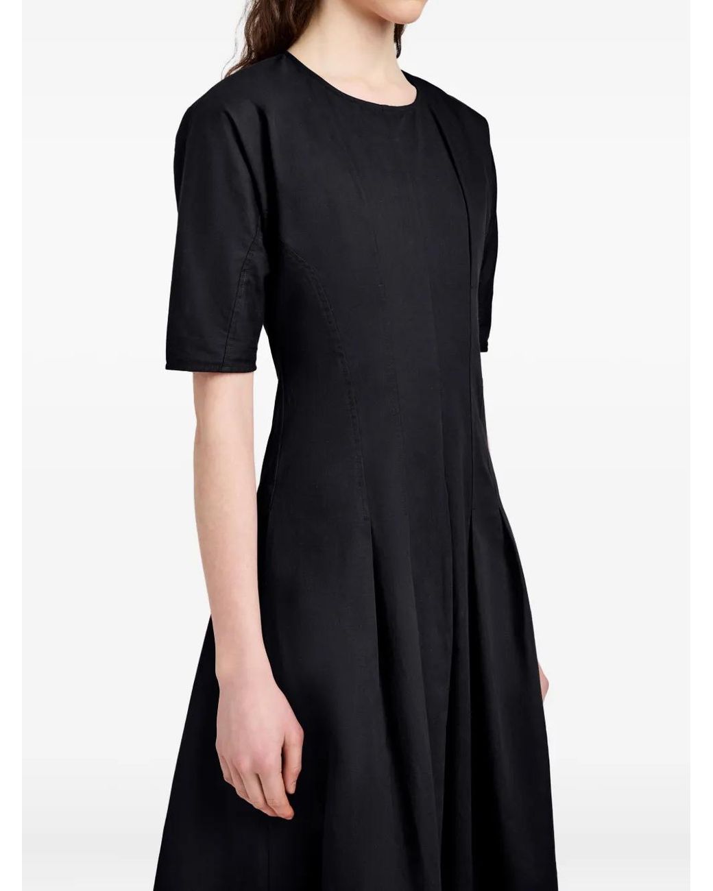 Proenza Schouler Black Ainsley Pleated Short-Sleeve Midi Dress