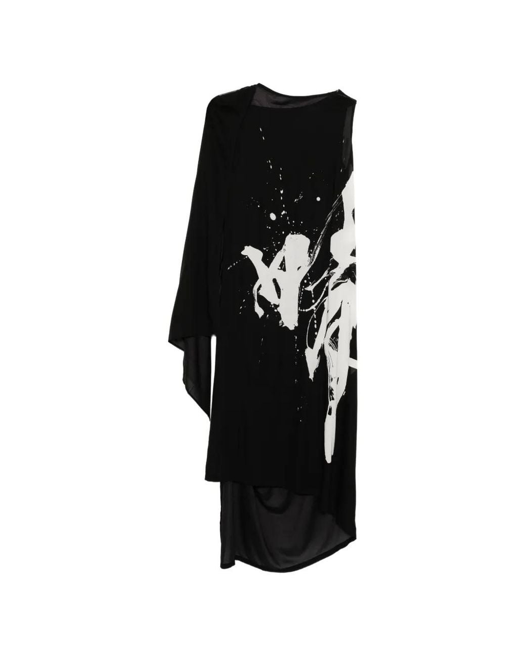 Yohji Yamamoto Black Graphic-Print Asymmetric Dress