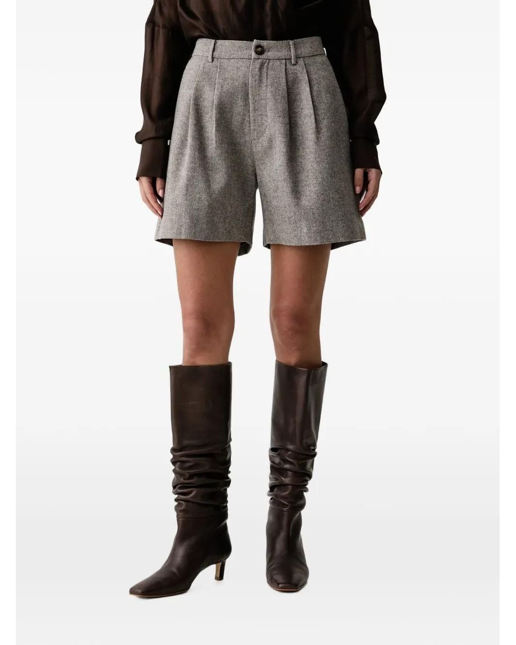 ELEH Black Pleated-Detail Tailored Shorts