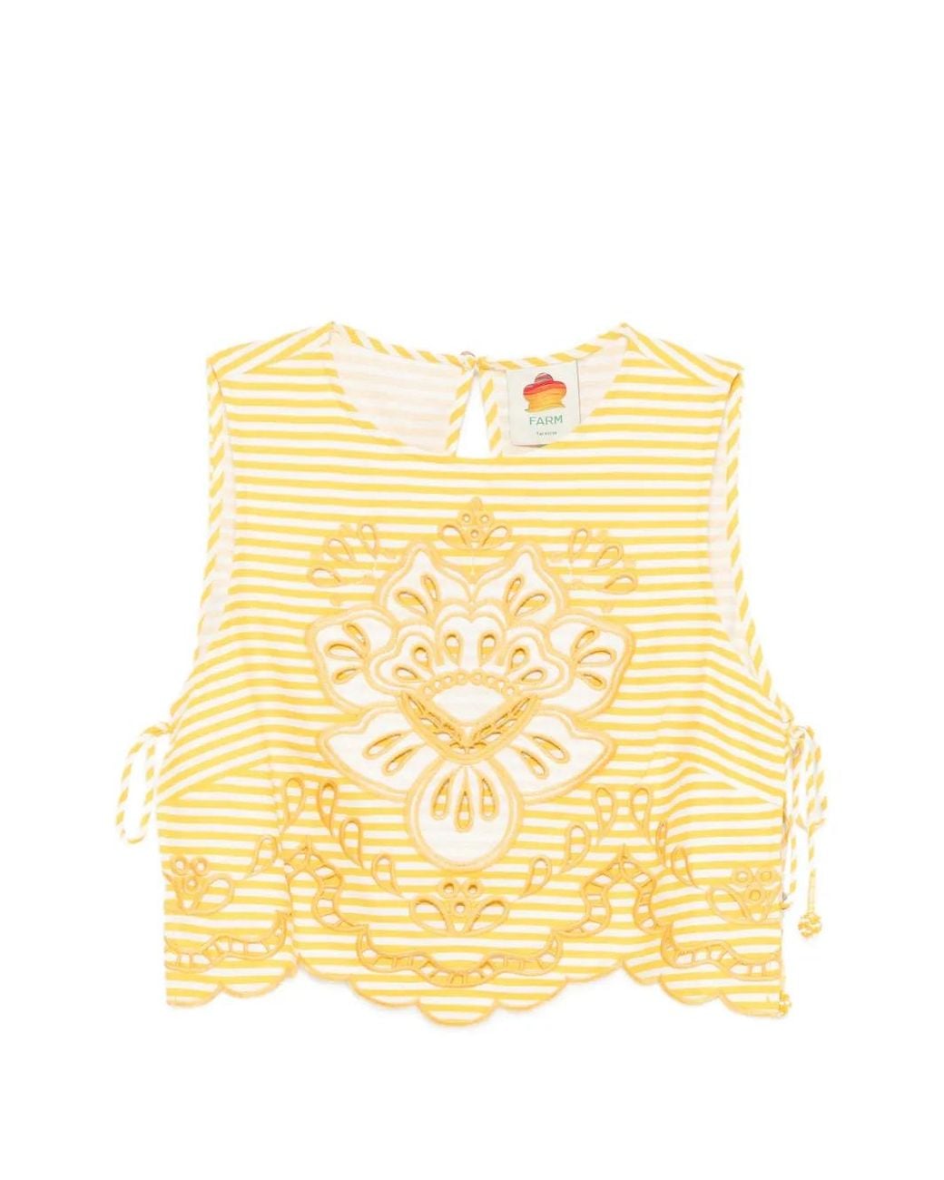 Farm Rio Yellow Stripes Richelieu Sleeveless Crop Top