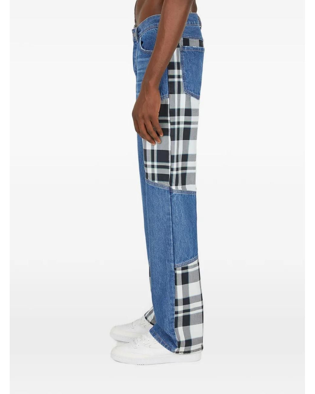 (DI)VISION Blue Checked-Panel Patchwork Jeans