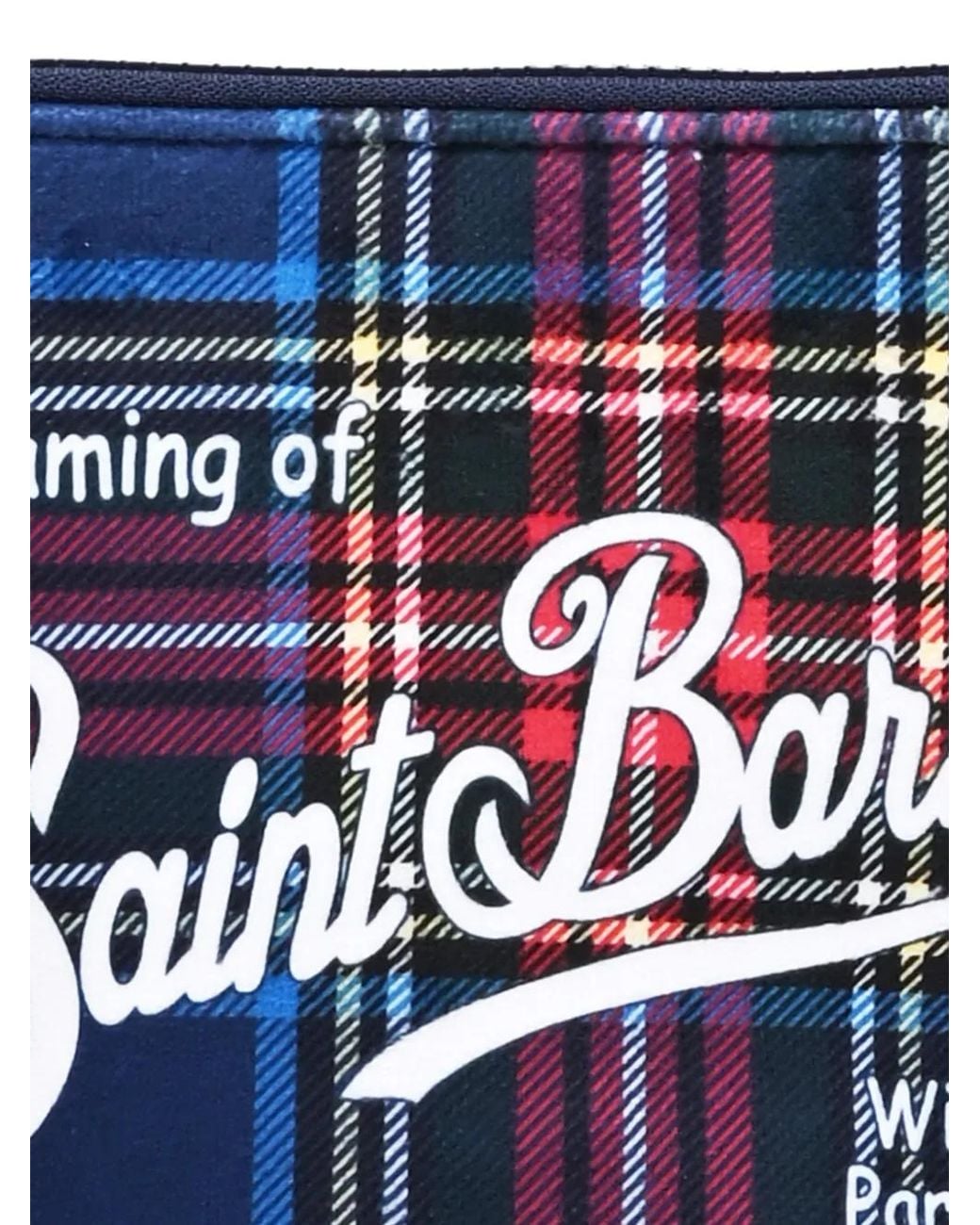 Mc2 Saint Barth Blue Aline Tartan-Print Logo-Print Clutch Bag