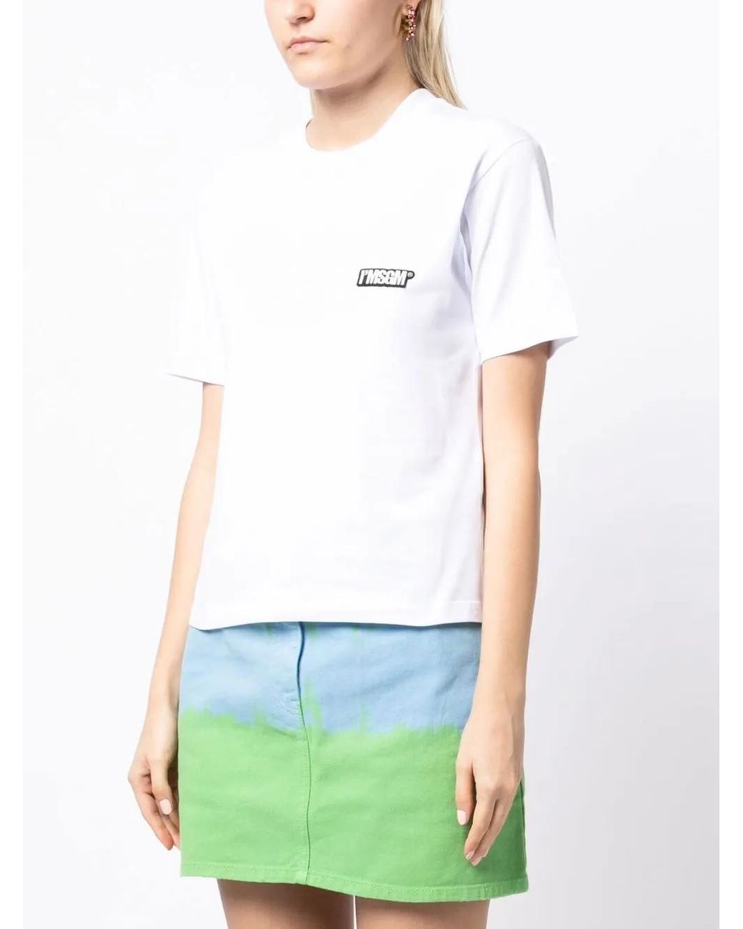 MSGM White Logo-Patch Short-Sleeve T-Shirt
