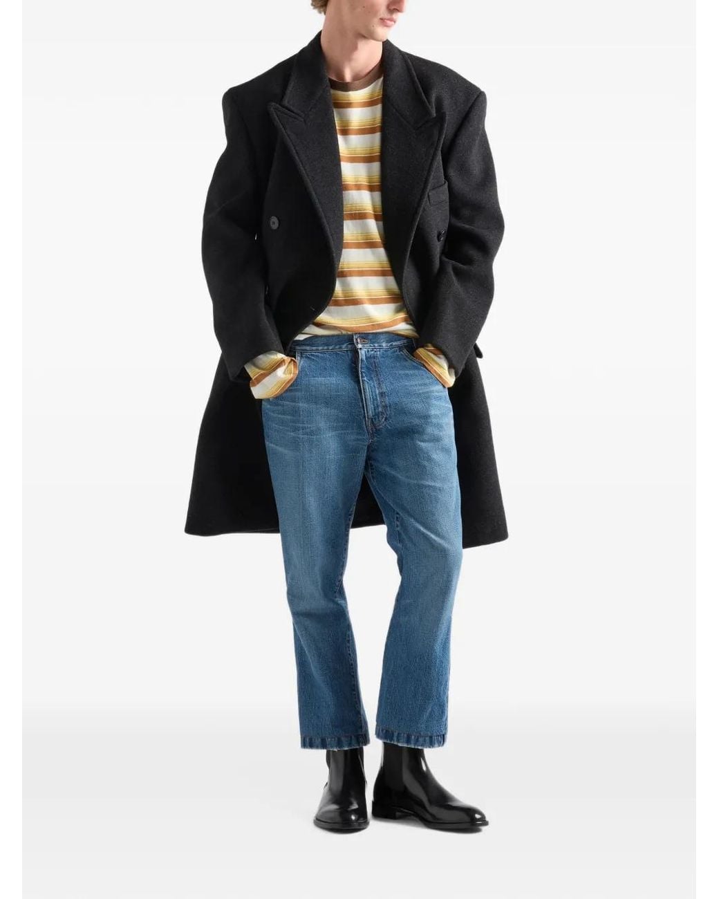 Prada Black Double-Breasted Wool Coat for men