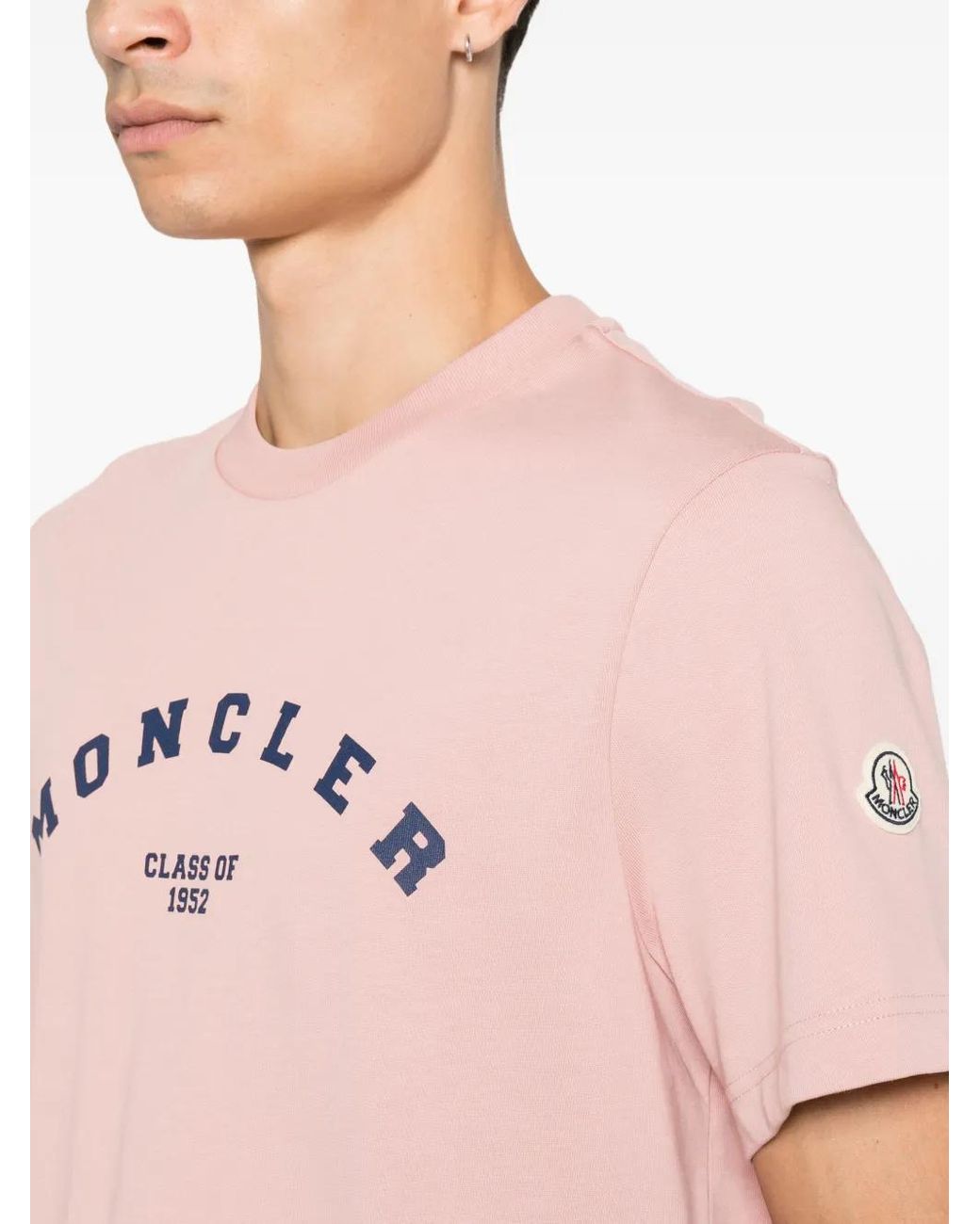 Moncler Pink Logo-Print Cotton T-Shirt for men