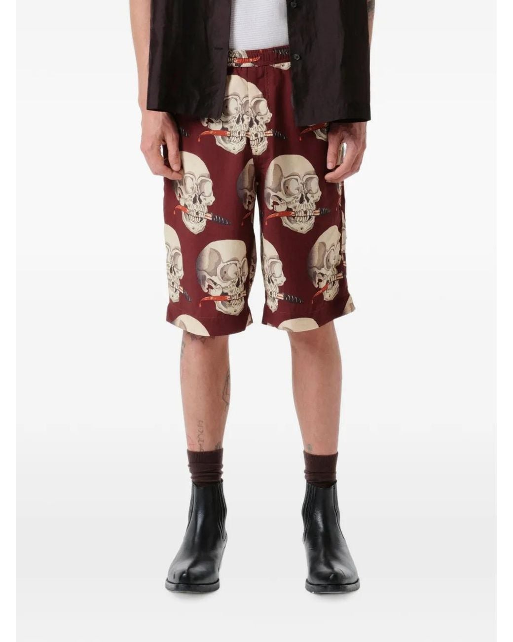 Endless Joy Black Skull-Print Elasticated Shorts for men