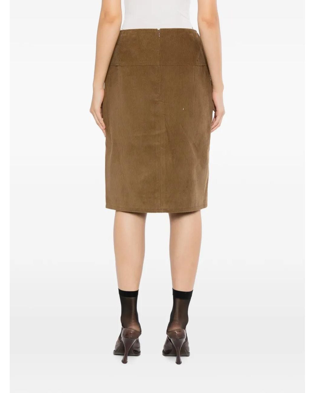 BONBOM Brown Logo Patched Corduroy Skirt