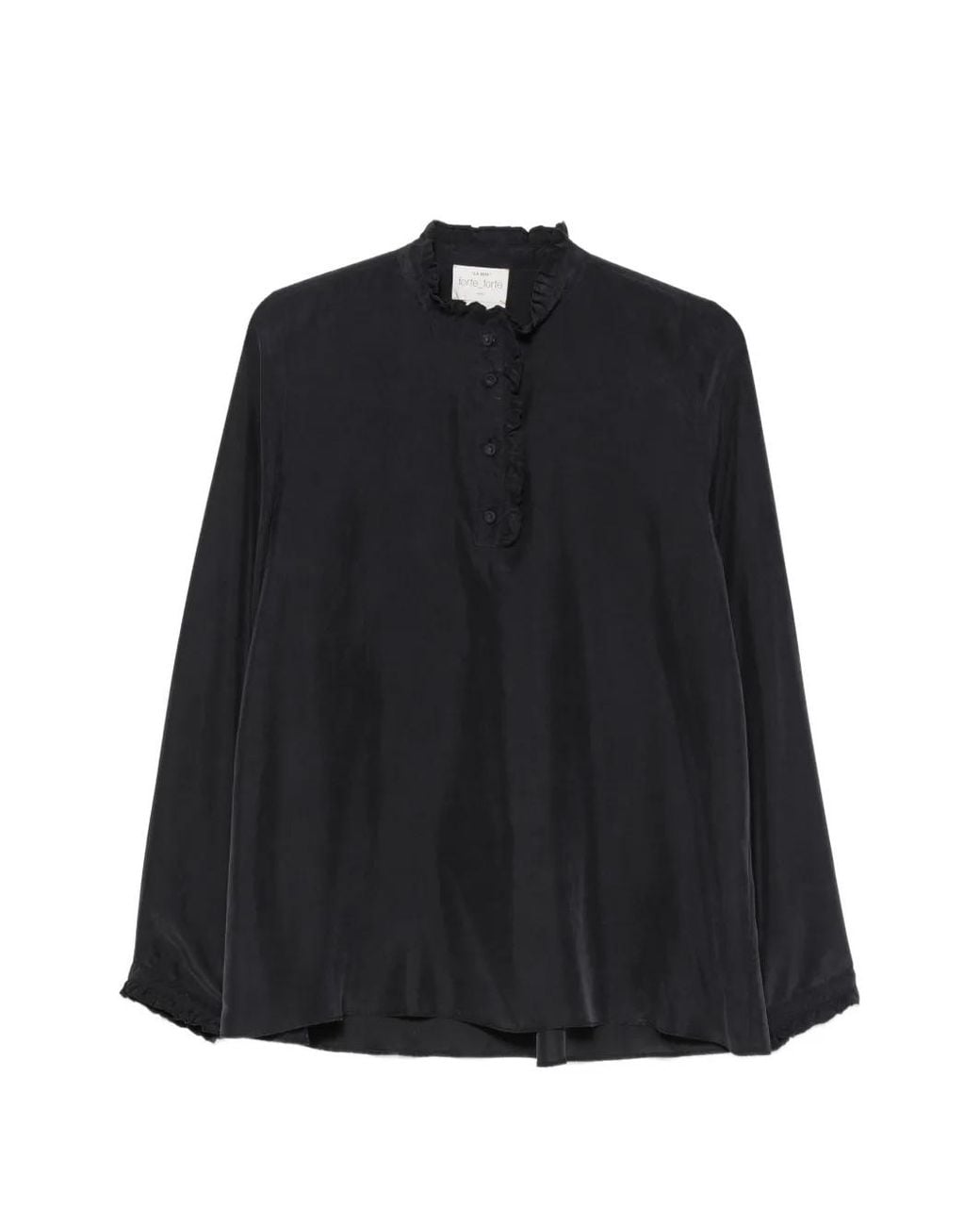 Forte_forte Black Ruffled-Trim Long-Sleeve Blouse
