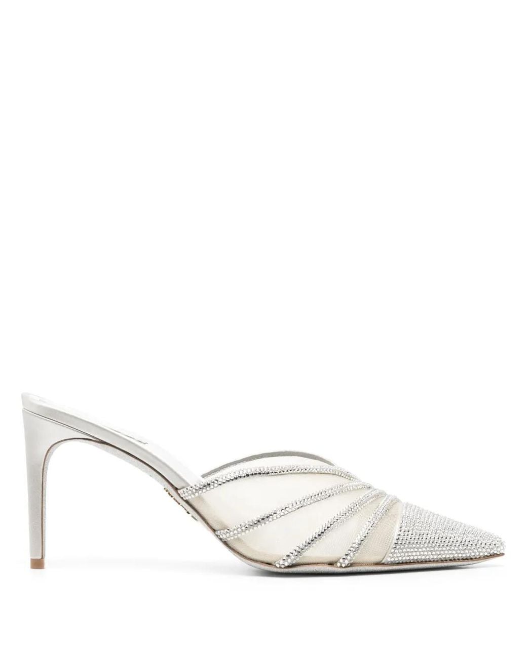 Rene Caovilla White Bridal 80Mm Crystal-Embellished Mules