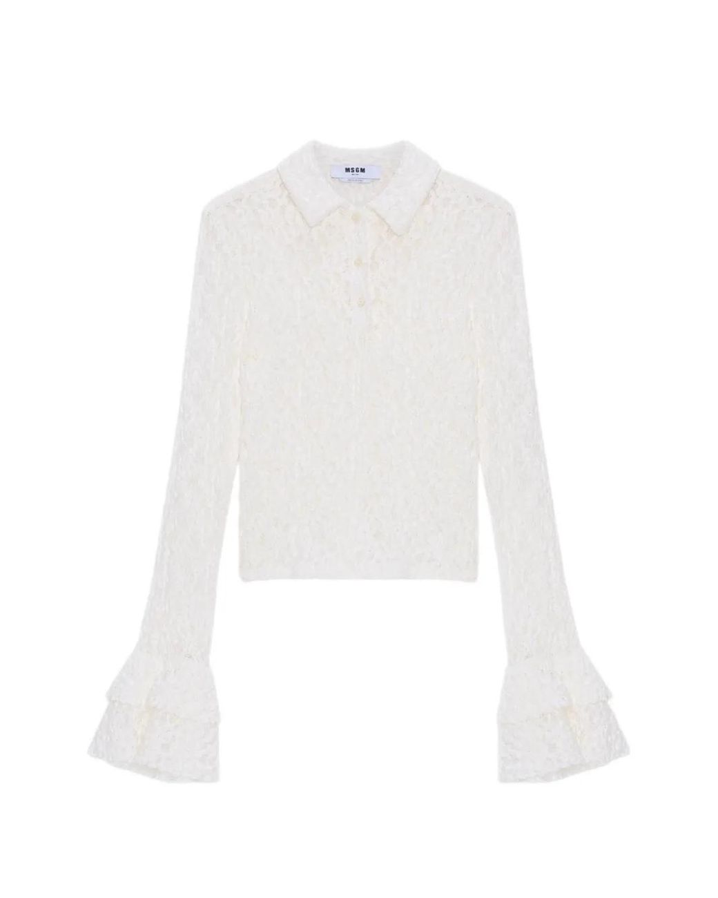 MSGM White Polo En Dentelle