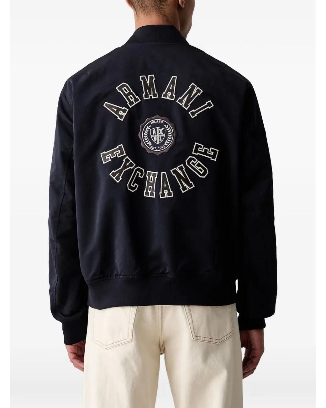 ARMANI EXCHANGE Black Logo-Patch Bomber Jacket for men
