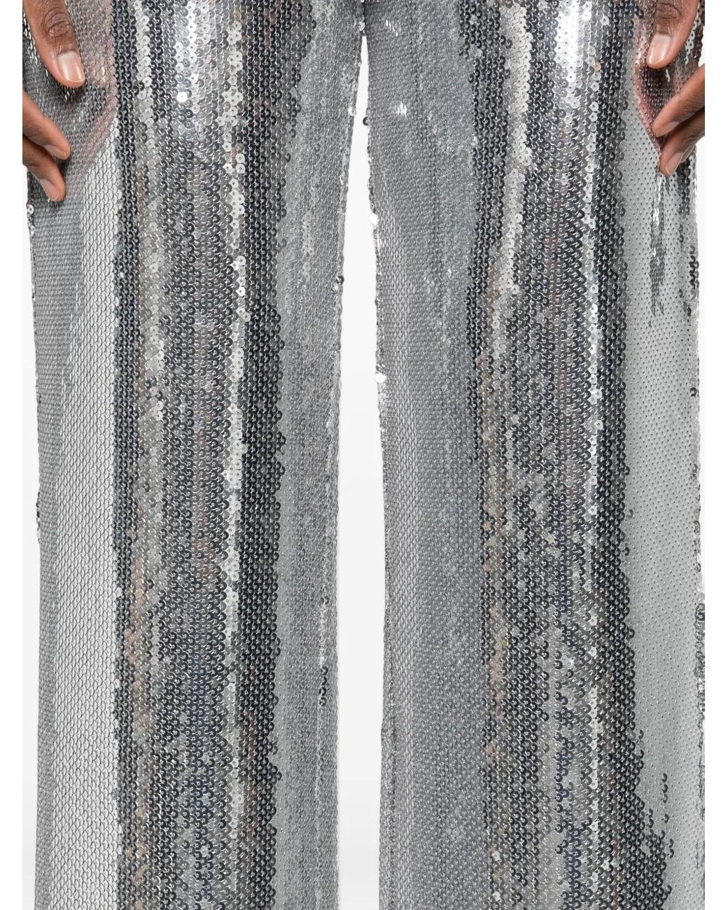 Patrizia Pepe Gray Sequin-Embellished Flared Trousers