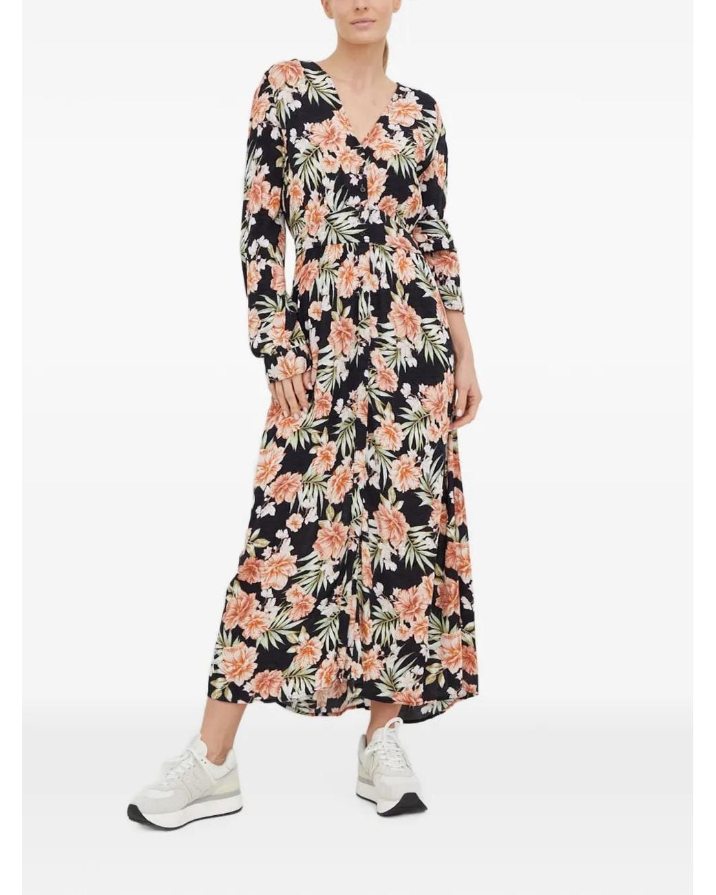 Rip Curl White Floral-Print Button-Up Midi Dress