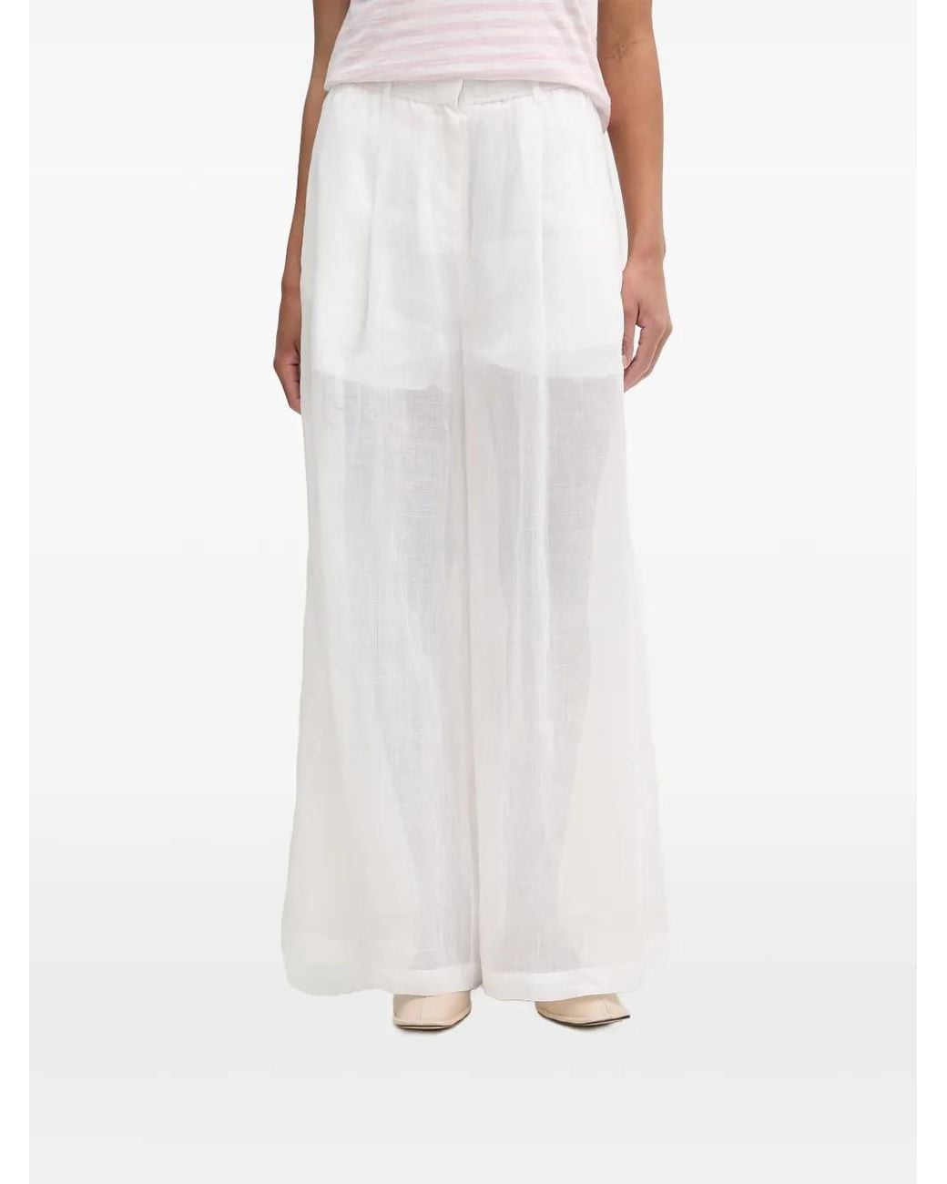 Isabelle Blanche White Sheer Wide-Leg Trousers