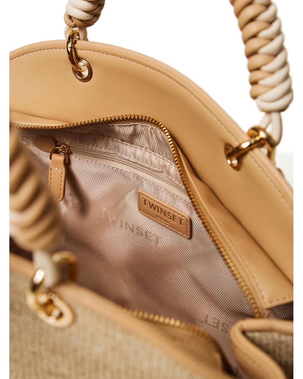 Twinset Natural Woven-Handle Bowler Tote Bag