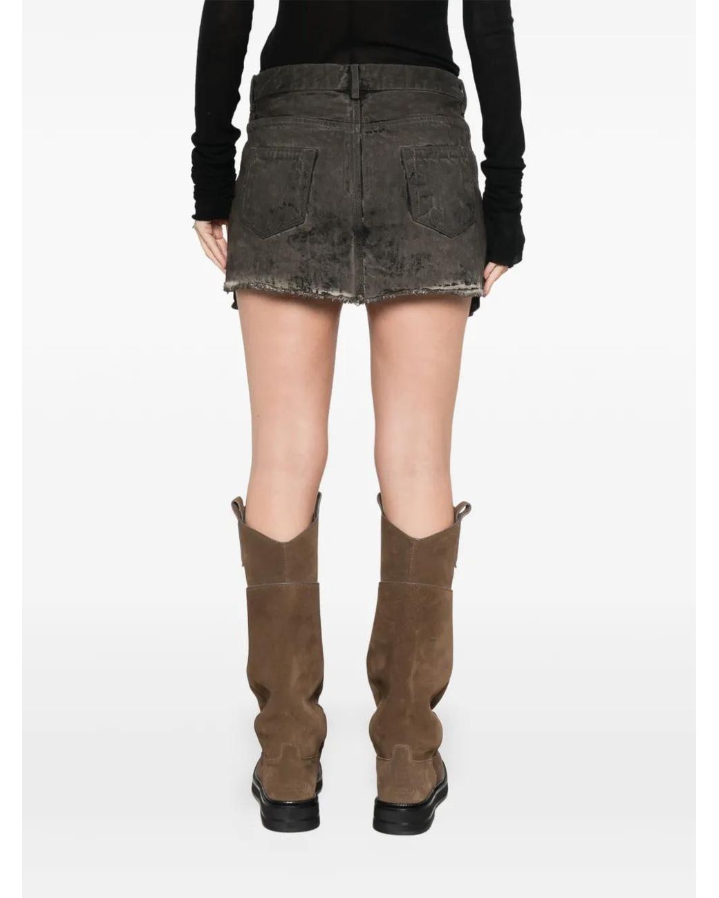 Rick Owens Black Faded Frayed-Hem Mini Skirt