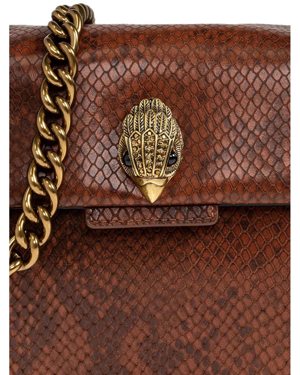 Kurt Geiger Brown Kensington Snake-Print Leather Shoulder Bag