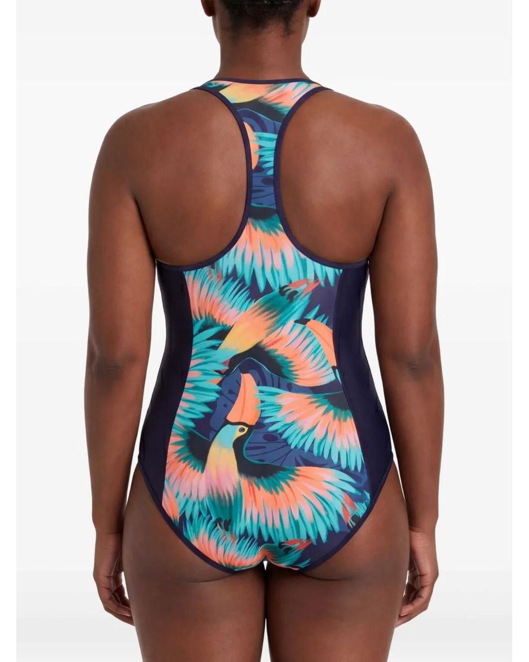 Duskii Blue Tucan-Print Zip-Up Swimsuit