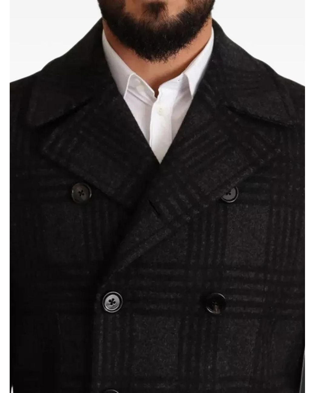 Dolce & Gabbana Black Check Double-Breasted Pea Jacket for men