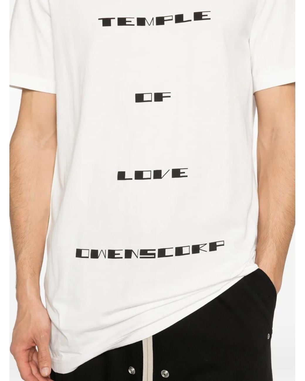 Rick Owens White Crew Neck Front Print T-Shirt for men