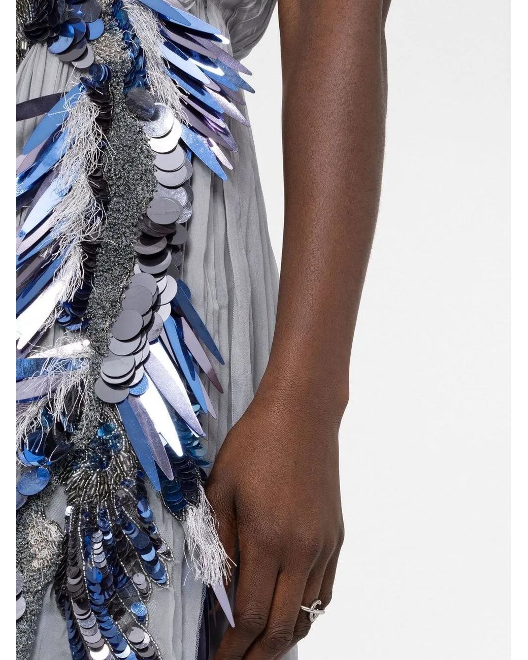 Alberta Ferretti Blue Sequin-Embellished V-Back Dress