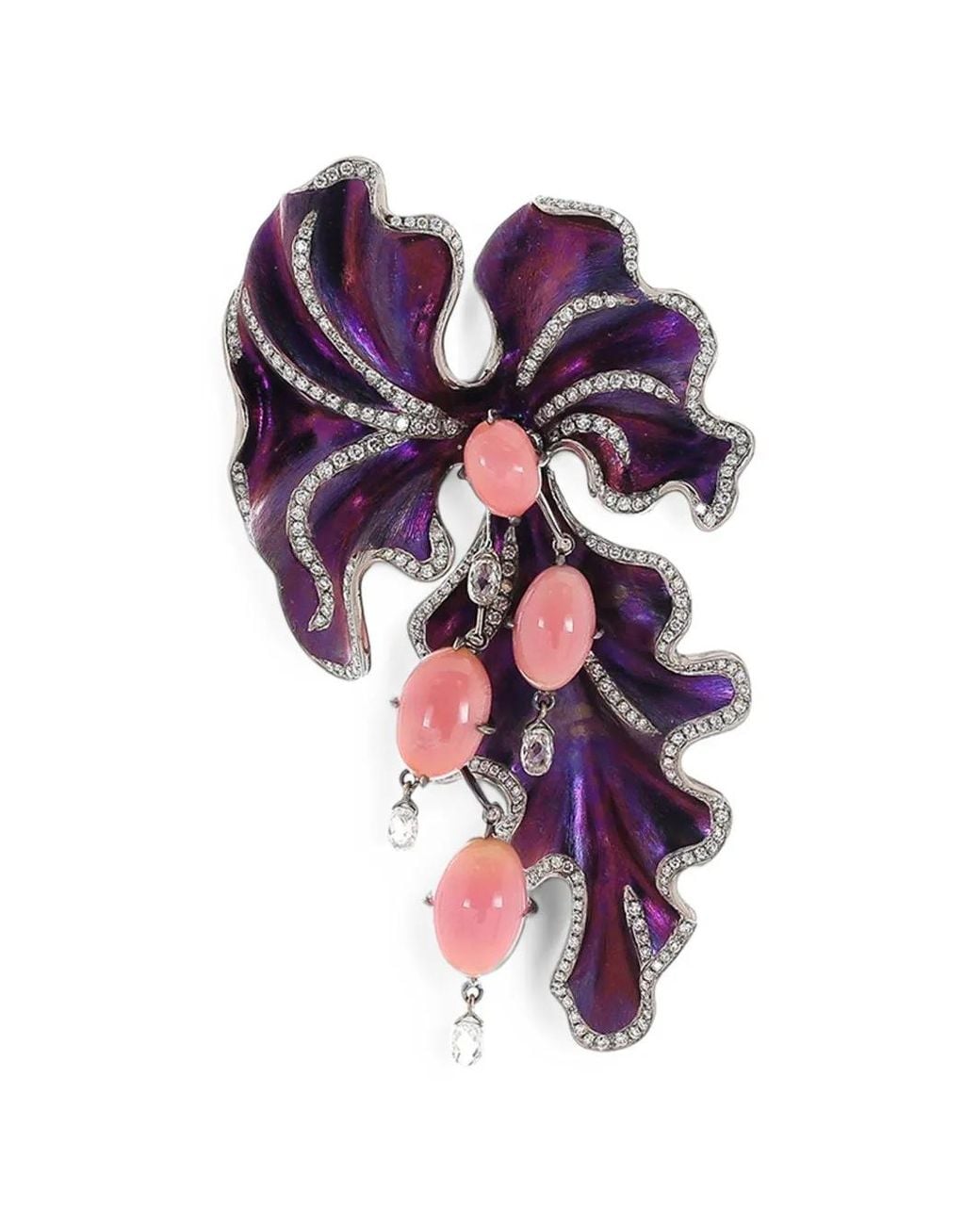 SABOO FINE JEWELS Purple Conch-Pearl And Diamond Floral Brooch