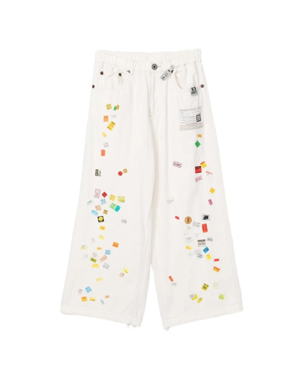Maison Mihara Yasuhiro White Price-Tag Printed Wide-Leg Jeans