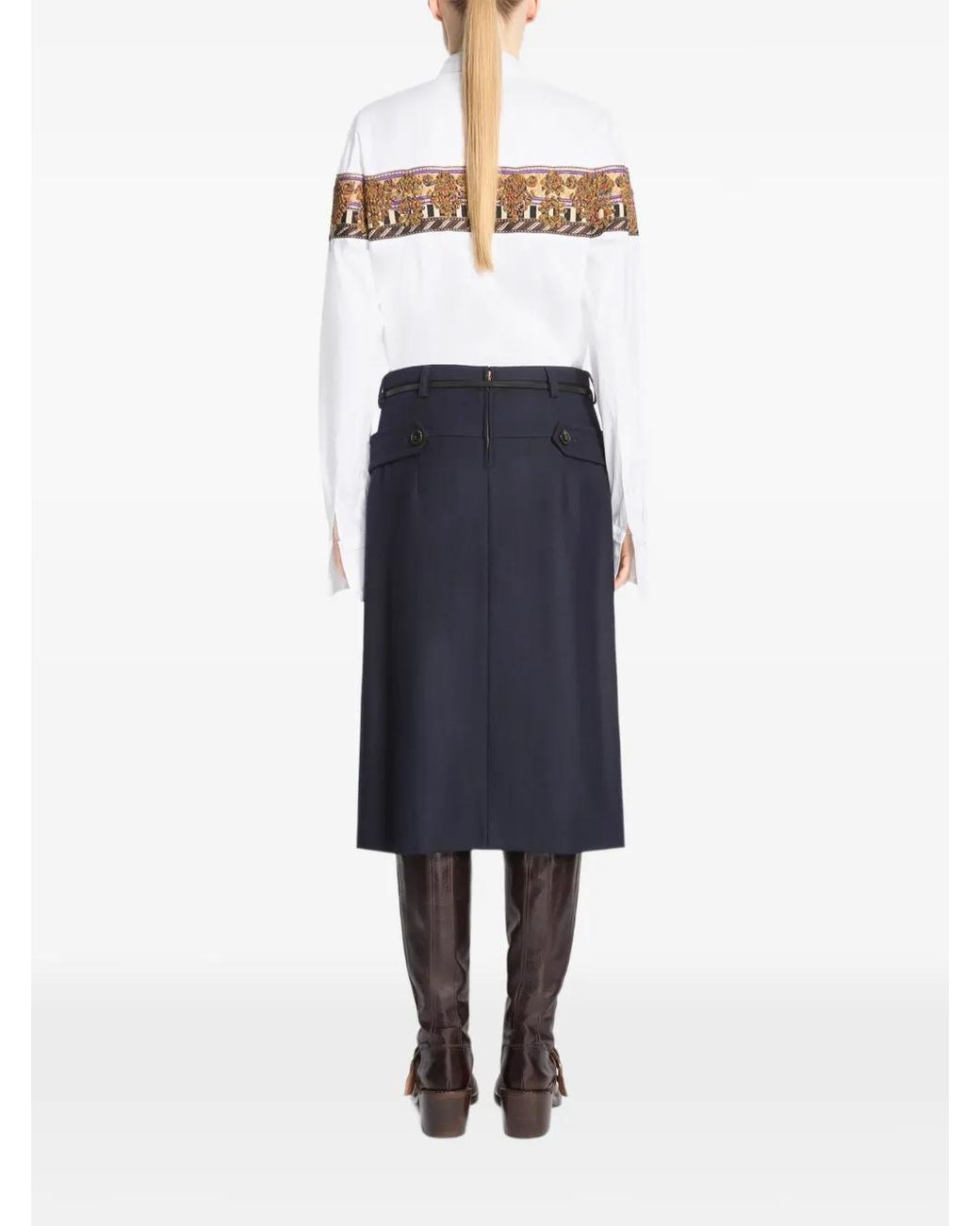 Dries Van Noten Blue Wool Midi Skirt