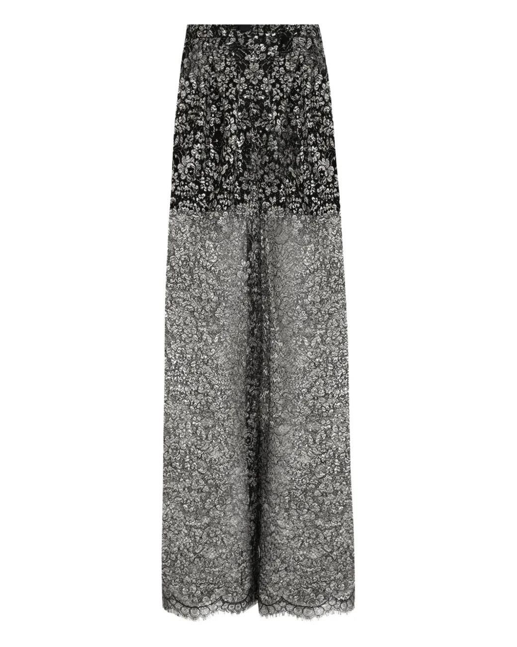 Dolce & Gabbana Gray Lamé Lace Trousers