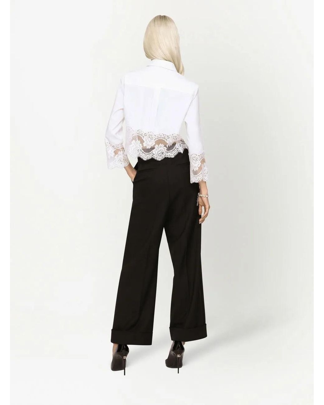 Dolce & Gabbana White Lace-trim Shirt