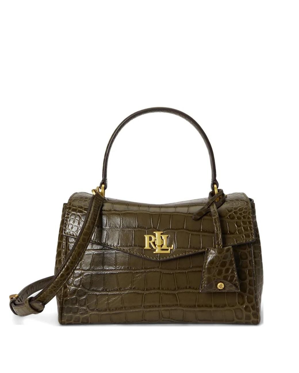 Ralph Lauren Metallic Small Croc-Embossed Farrah Soft Satchel Bag