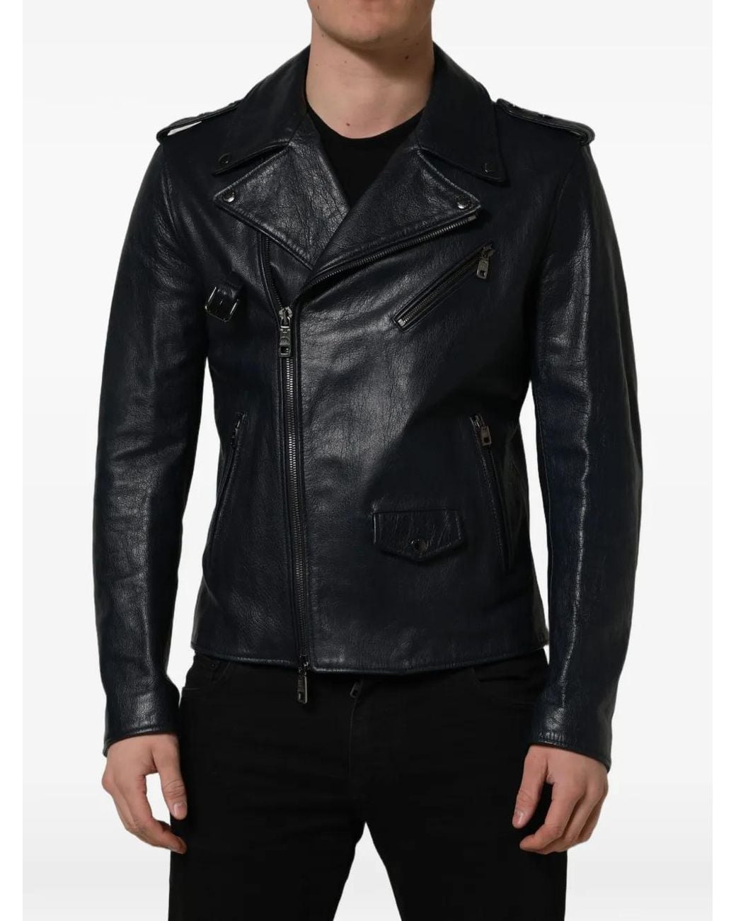 Dolce & Gabbana Black Leather Biker Jacket for men