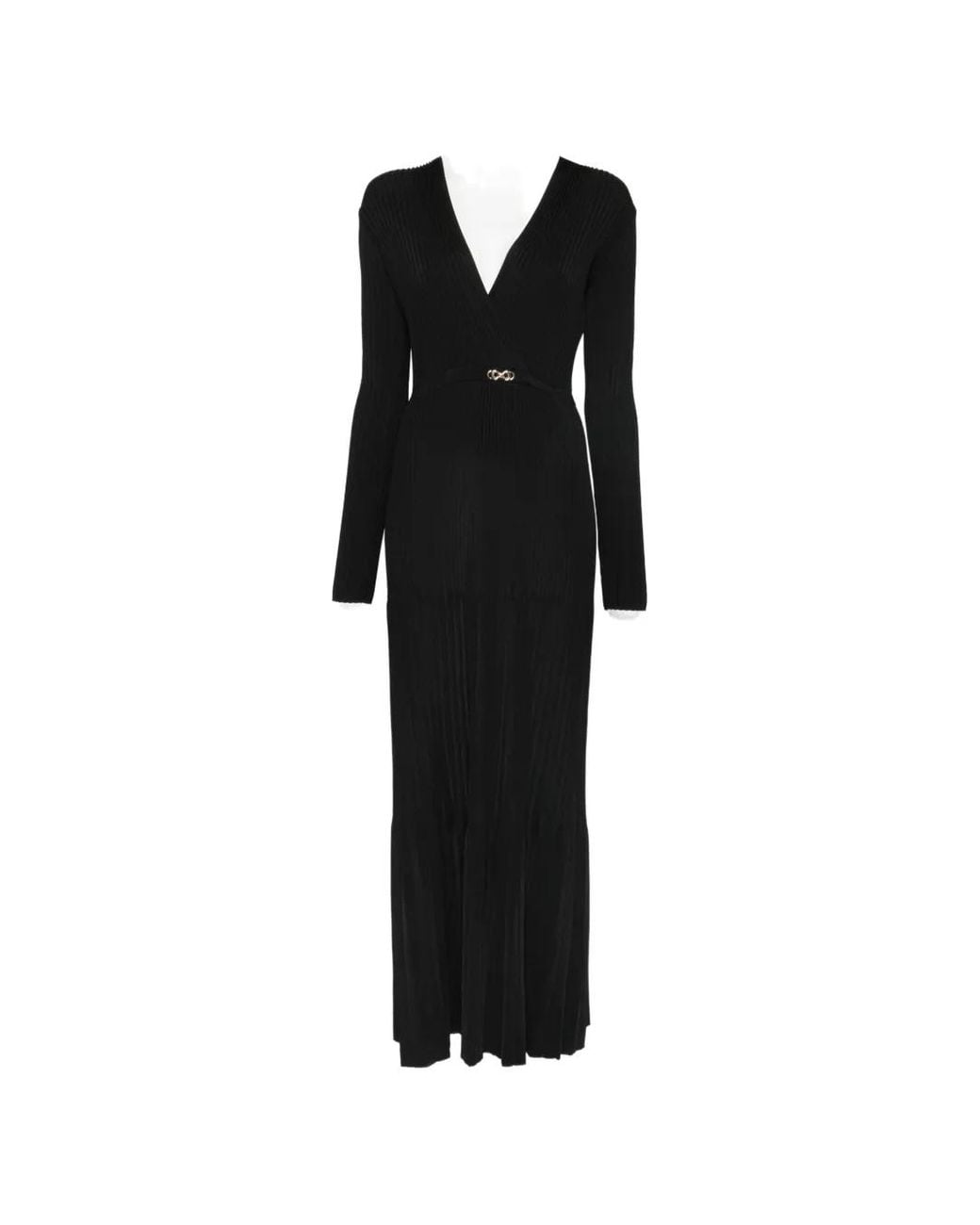 Twinset Black Ribbed-Knit Belted Maxi Dress