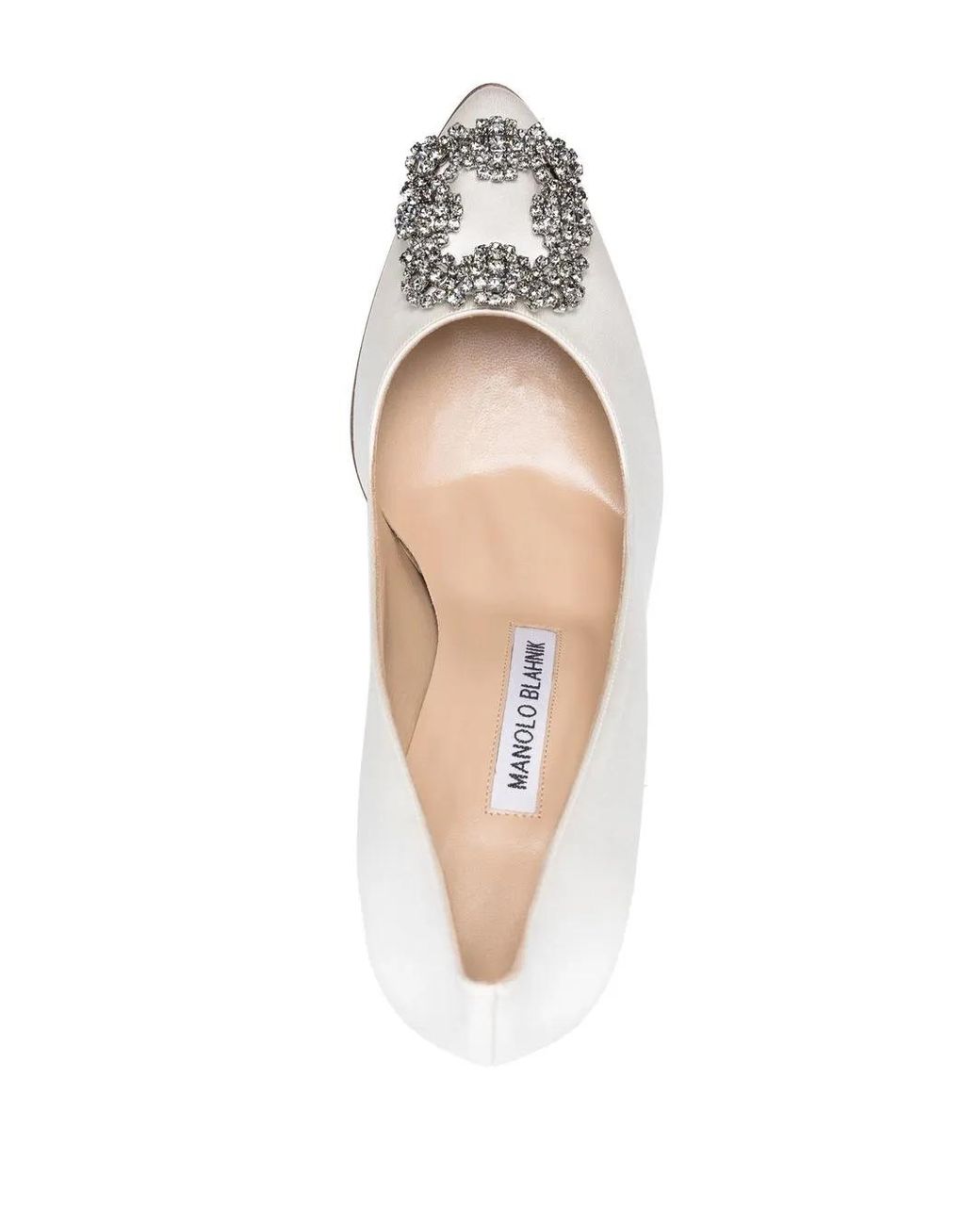 Manolo Blahnik White Hangisi Crystal-Buckle Heeled Pumps