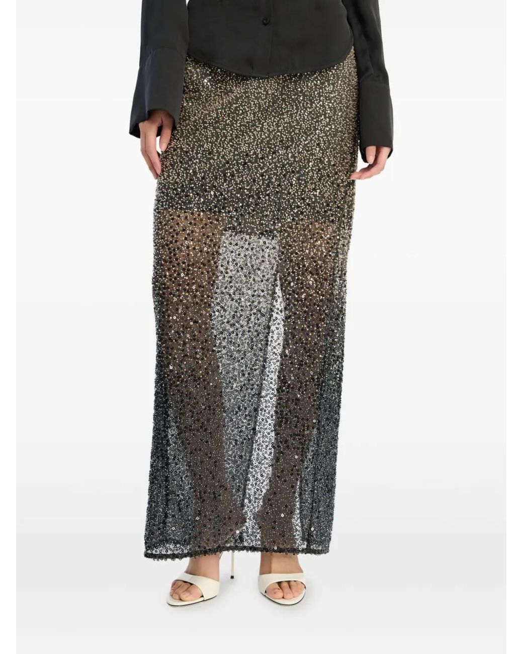 ROTATE BIRGER CHRISTENSEN Gray Beaded Maxi Skirt