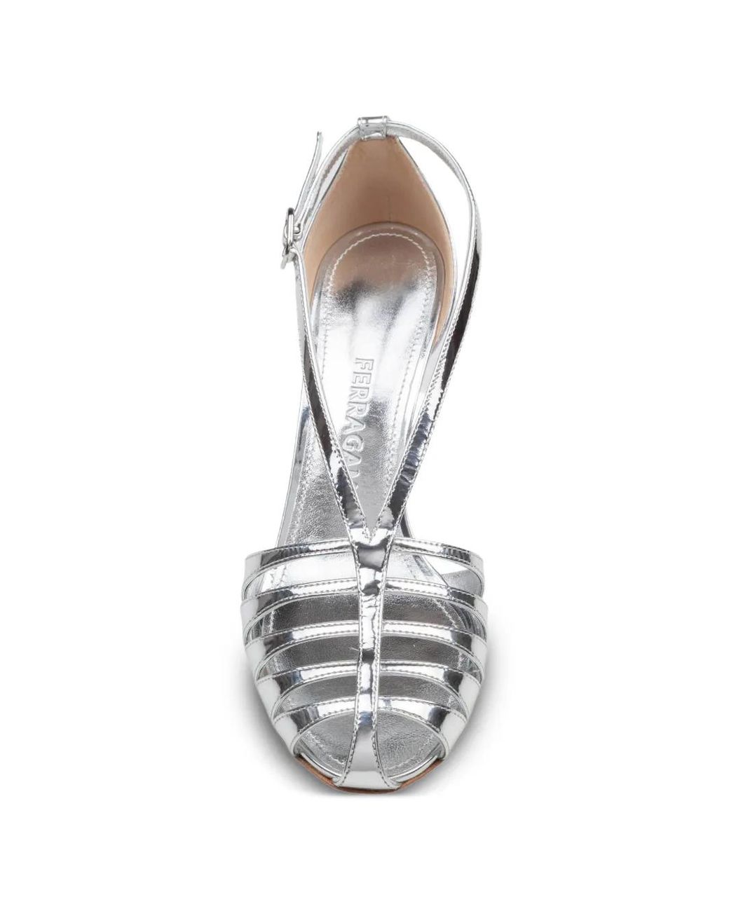 Ferragamo White Metallic-Effect Caged Sandals