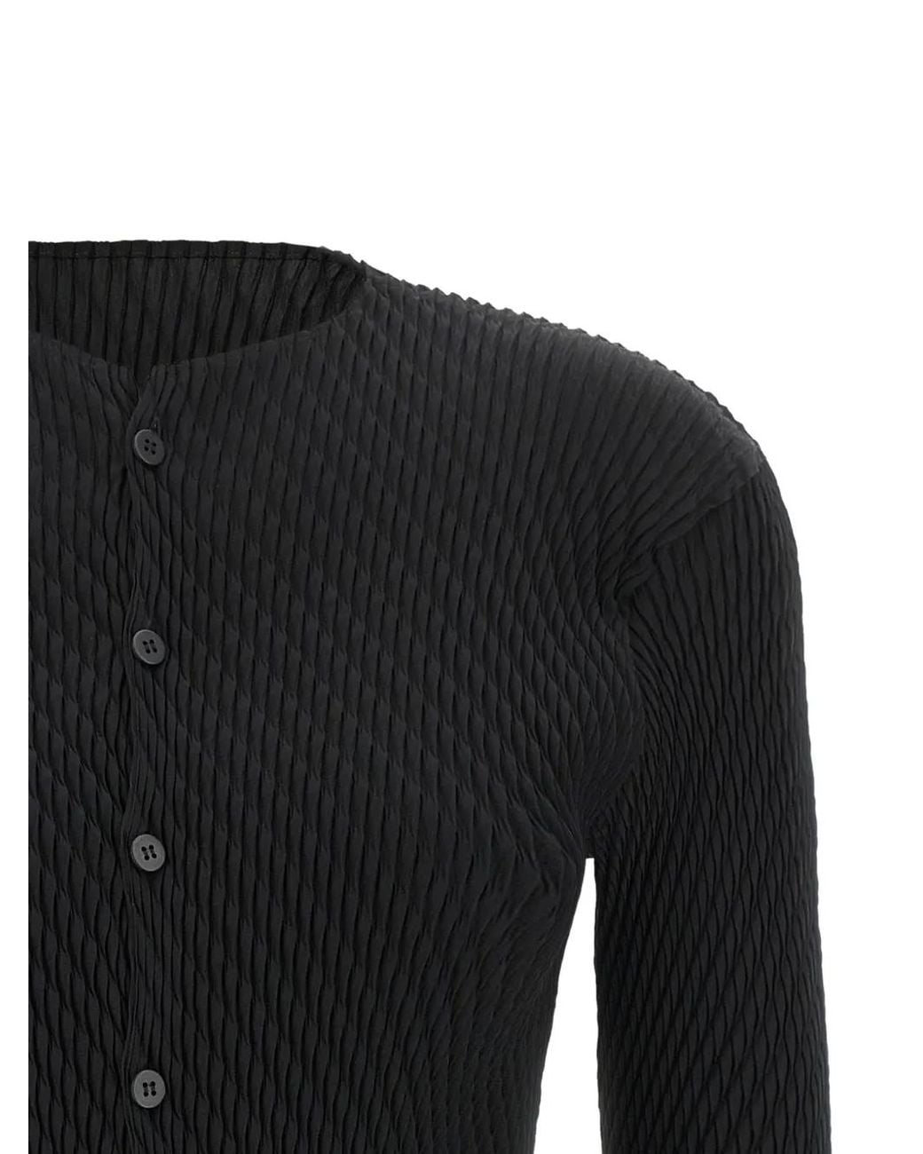 Issey Miyake Black Rhombus Pleats Button-Up Cardigan