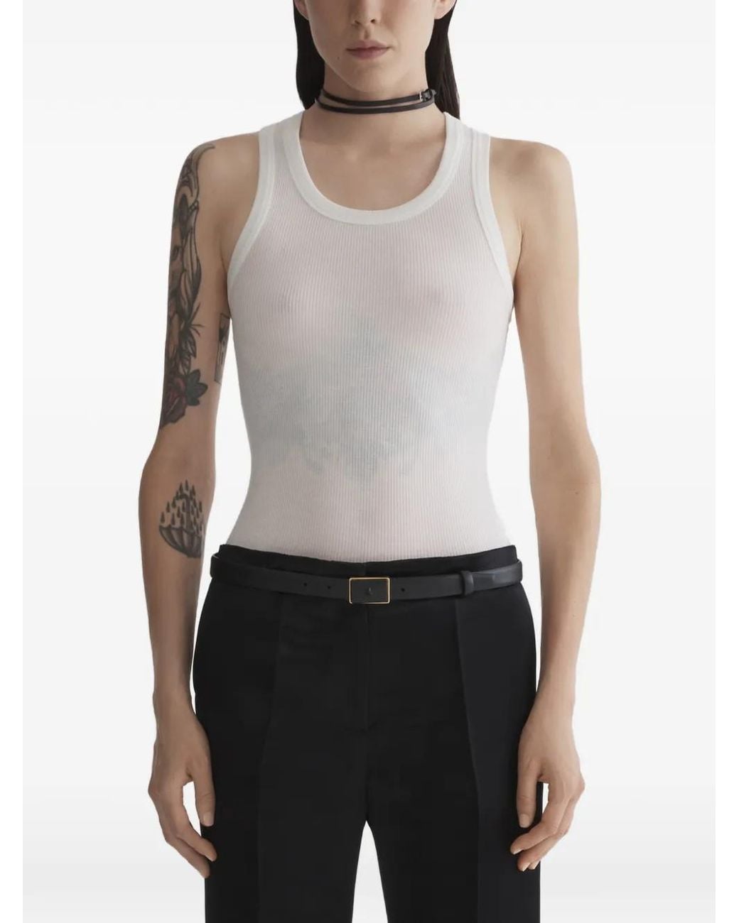 Mugler White Off- Ribbed Tank Top