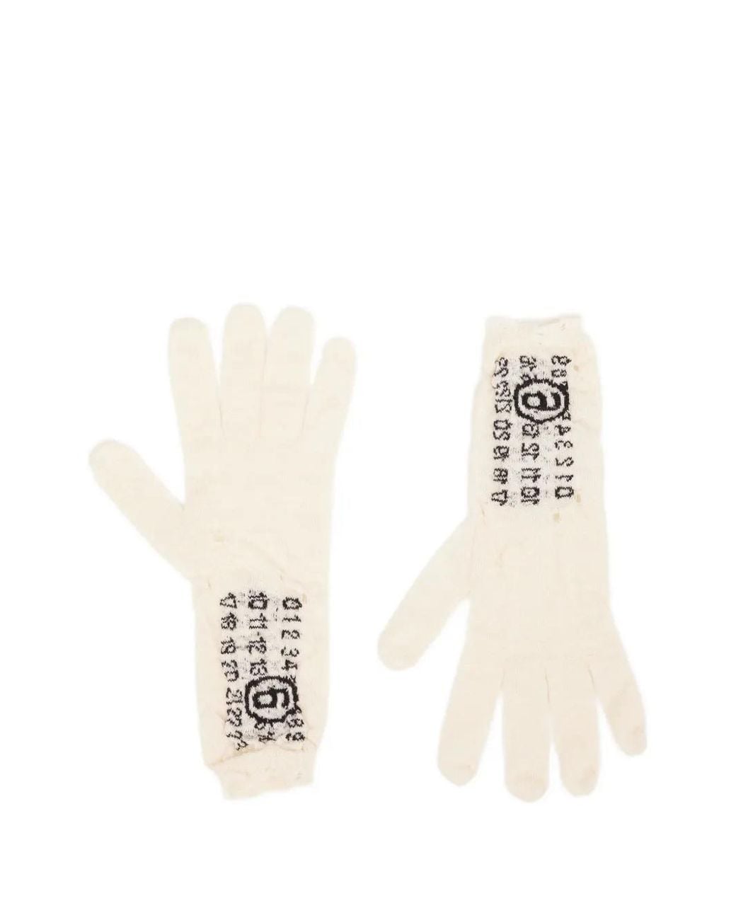 MM6 by Maison Margiela White Numbers-Motif Knitted Gloves