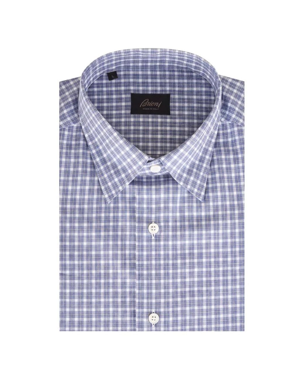 Brioni Blue Check-Pattern Button-Down Shirt for men